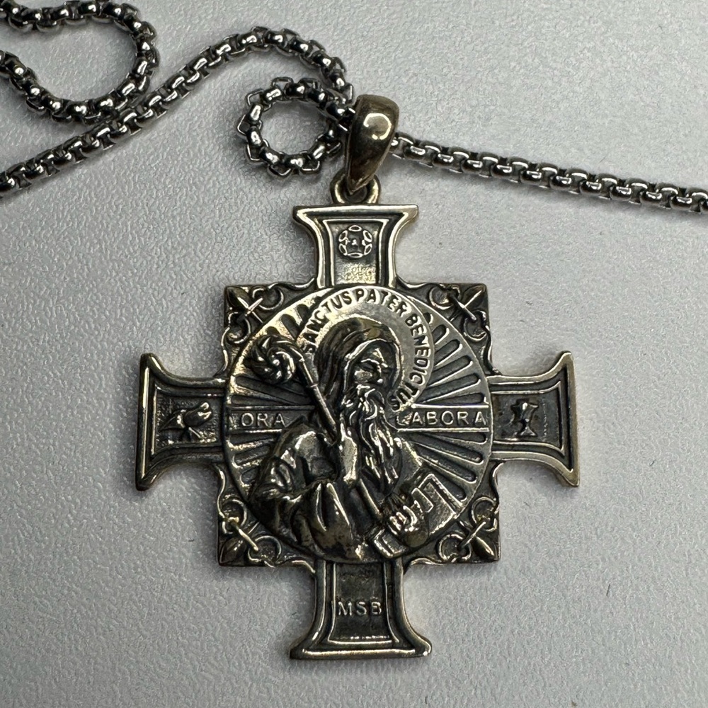 The new Saint Benedict medal cross pendant necklace is made from silver 925.